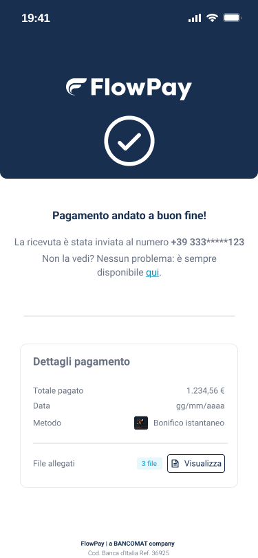 Current successful instant bank payment confirmation