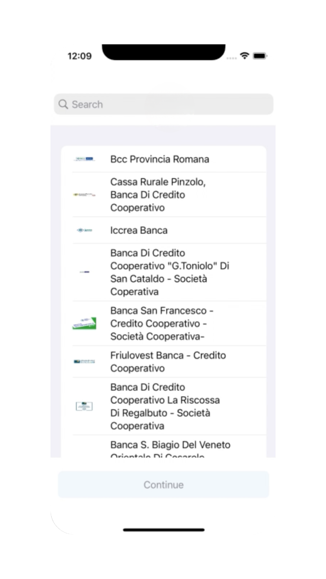 Early checkout bank selection screen