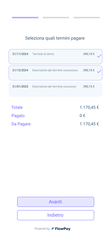 Intermediate checkout term selection screen