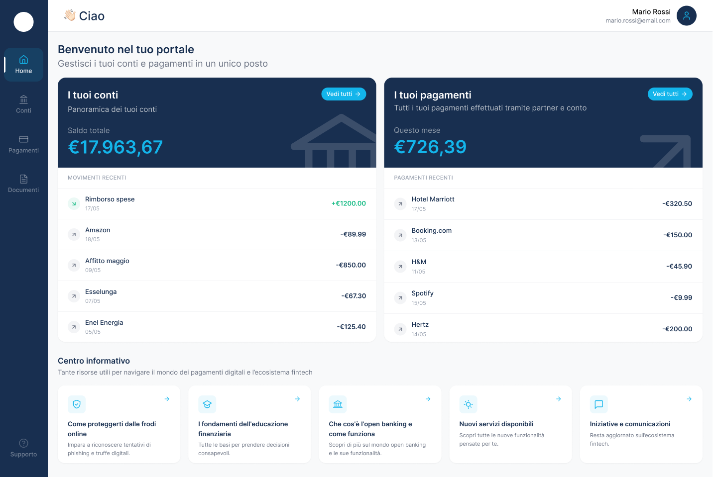 Redesigned User Portal home with accounts, payments and persistent navigation