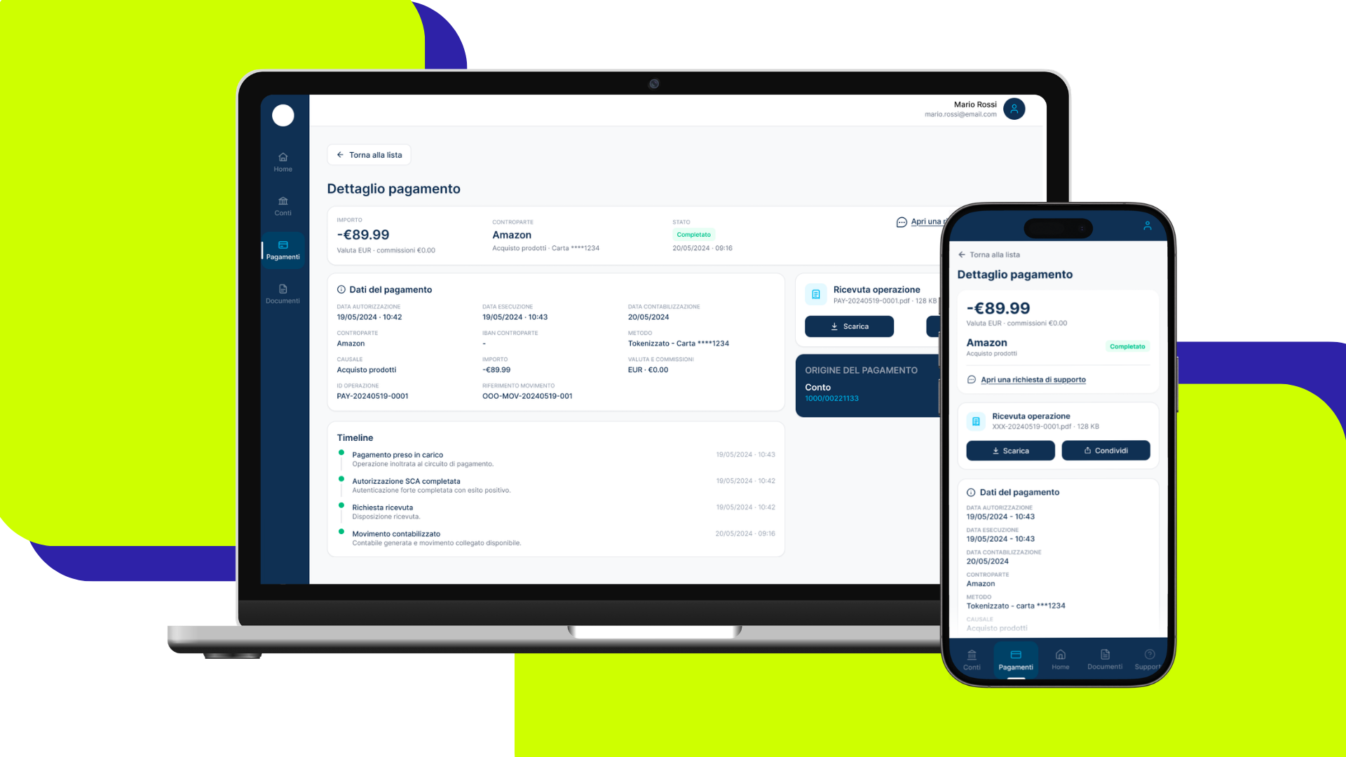 User portal payment detail shown on desktop and mobile